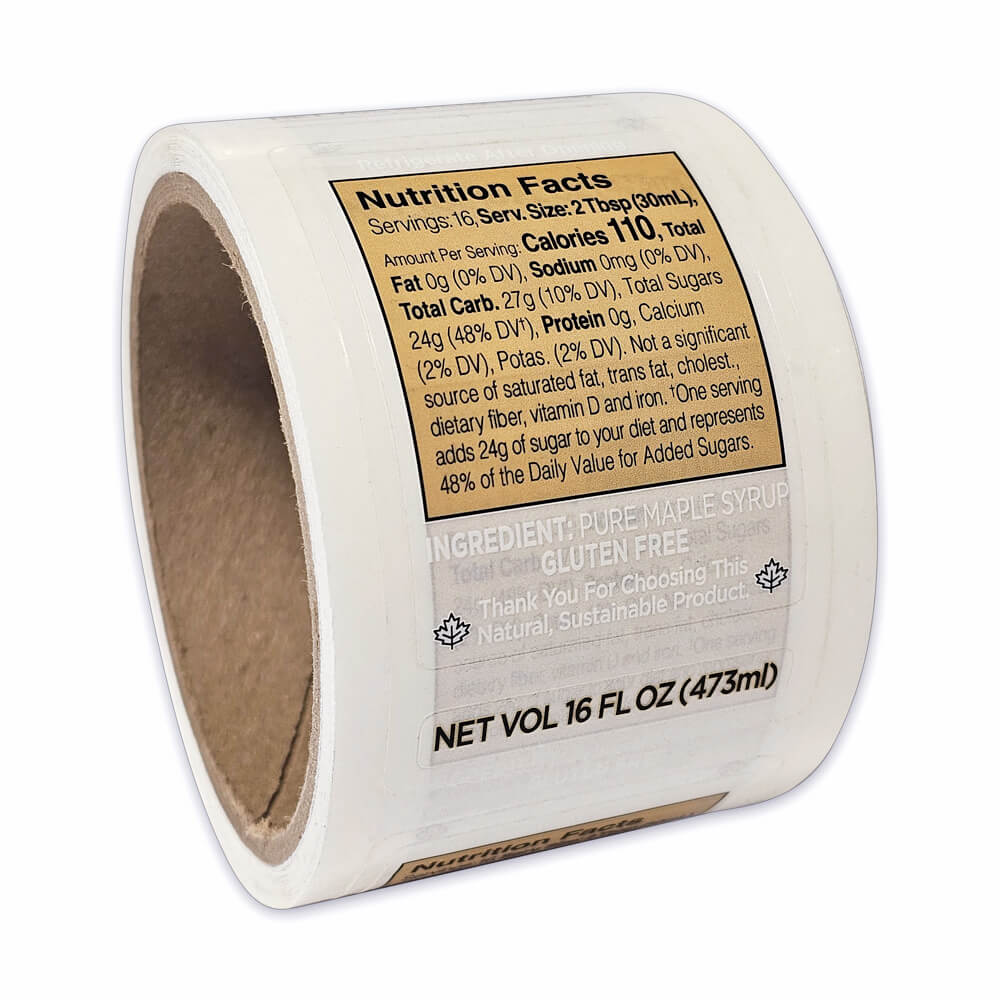 Roll of 100 Clear Nutrition Labels with Net Vol Sticker - 16oz
