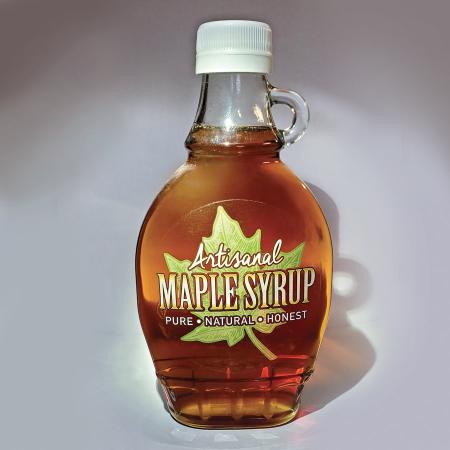 Clear Artisanal Maple Syrup Label Shown on an 8 oz Bottle